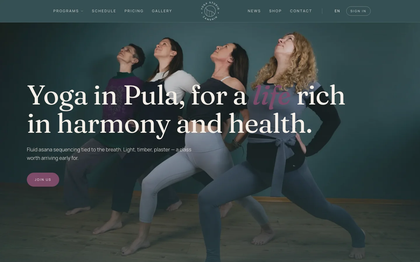 Il sito dello studio di yoga Zanshin